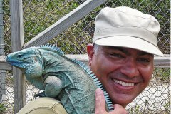With "Peter", a resident at Blue Iguana Recovery Programme breeding facility