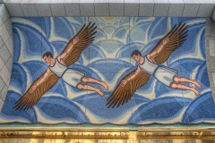 Mosaic in the Financial District: The Flight of Daedalus and Icarus (1990) by Roger Brown. A glorification of human ingenuity and a cautionary reminder of the danger of hubris.