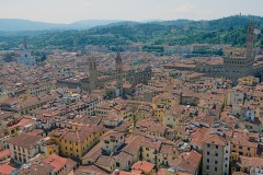 Florence rooftops; far left: Santa Croce; middle: Bargello and Badia Fiorentina church; right: Palazzo Vecchio 